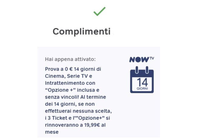 complimenti per la registrazione a now tv